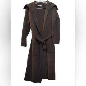 Brown Green Long Knit Cardigan with Belt PAGE ONE S Polyamide-Polyester-Acrylic